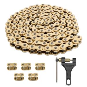 Belleone 520 Gold Motorcycle Chain 114 Links with Chain Breaker, 520 Drive Bike Roller Chain with 5 Master Links for 250cc 300cc Series DRZ250 RMZ250 KX250 KX450F CRF250R CRF450R YZ250F YZ450F