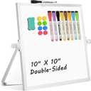 Dry Erase Magnetic White Board, 10" x 10" Double-Sided Desktop Whiteboard with Stand, Portable Small Whiteboard Set for Drawing, Office, Home