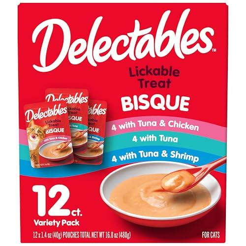 Delectables Bisque Lickable Wet Cat Treats - Chicken, Tuna & Shrimp, 12 count, BBD:04/09/2027
