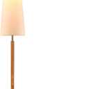 Globe Electric 61000173 63" Floor Lamp, Matte Brass, Wood Toned Accent, Long White Fabric Shade, in-Line On/Off Foot Switch, 6.7-Foot Clear Cord, 1-Light, 60W E26/Medium Base Bulb