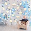 24Pcs One Silly Goose 1st Birthday Decor Silly Goose Hanging Birthday Swirl for Boys Blue Bow Silly Goose First Birthday Decorations for Funny Goose Theme 1st Birthday Party Supplies