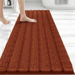 Bcoimo Long Bathroom Rug, Chenille Bath Runner with High Low Pile Design, Soft Absorbent Non Slip Bath Mat, Machine Washable Quick Dry Rug for Shower, Tub, Sink and Vanity
