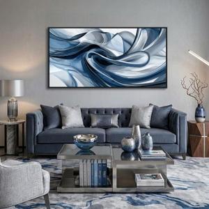 Large Navy Blue Abstract Canvas Wall Art - Modern Framed Pictures for Living Room, Navy Wall Decor for Bedroom, Sophisticated Blue Artwork for Office Wall 24×48IN