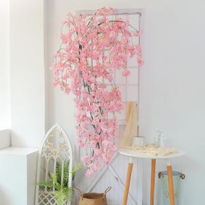 4pcs 59inch Artificial Cherry Blossom Branches Tree Twigs Flower Garland Silk Sakura Flores Stem Hanging Vines for Spring Room Wedding Backdrop Wall Ceiling Hanging Bridal Bouquet Decor (Pink)