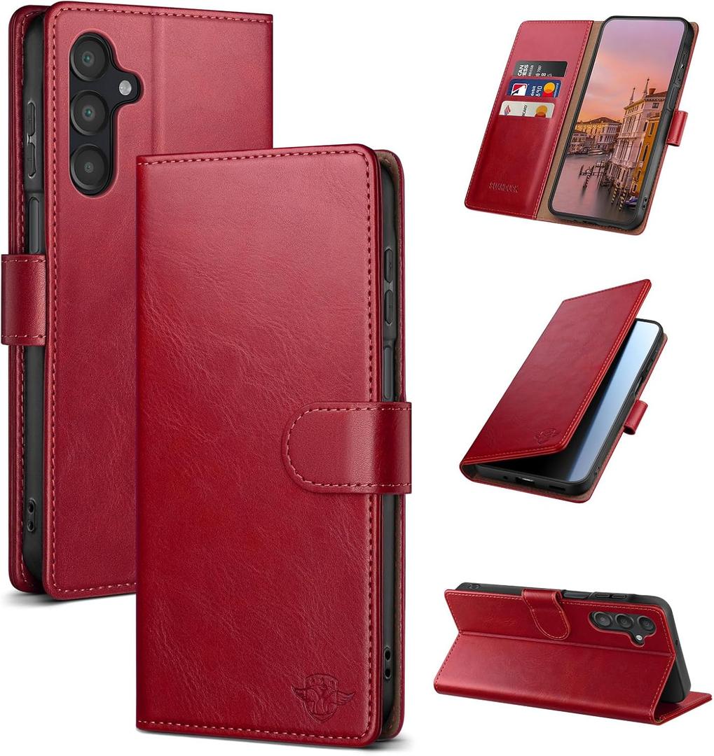 Wallet Case for Samsung Galaxy A16 5G with RFID-Blocking Credit Card Holder, PU Leather Folio Flip Cover Women Men Protective Phone Case Compatible with Samsung A16,Red