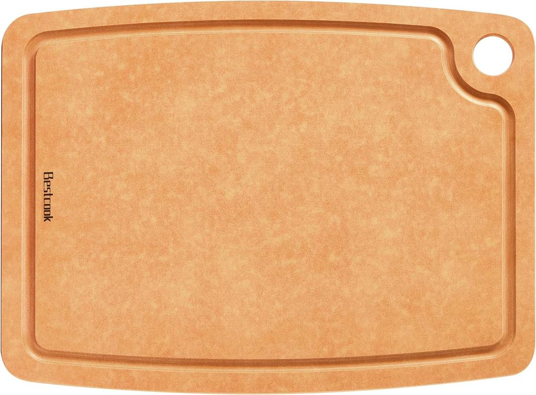 Cutting Board for Kitchen, 17.3x12.8Inch Wood Fiber Composite Cutting Board with Juice Groove and Non-slip Feet, Dishwasher Safe, Knife-Friendly Chopping Board for Meat, Bread, Fruit, Wooden (Natural)