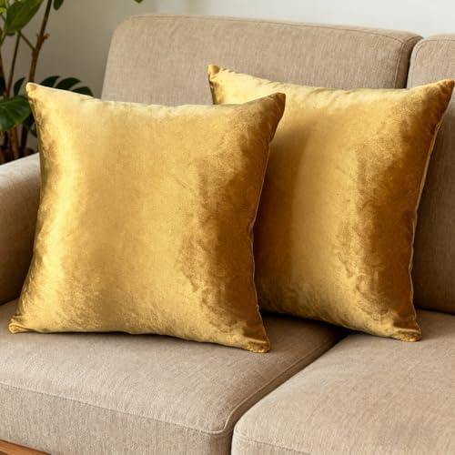 Bunliuys 2 Pack 18x18 Pillow Cover Velvet Pillow Covers, Square Throw Pillow Covers for Living Room Decorations Throw Pillow Case, Throw Pillow Cover Cushion Cover for Home Sofa Bedroom Car, Golden