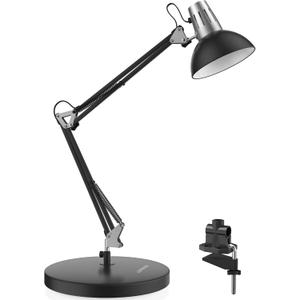 LEPOWER Metal Desk Lamp, Adjustable Goose Neck Architect Table Lamp with On/Off Switch, Swing Arm Desk Lamp with Clamp, Eye-Caring Reading Lamp for Bedroom, Study Room &Office (Black)