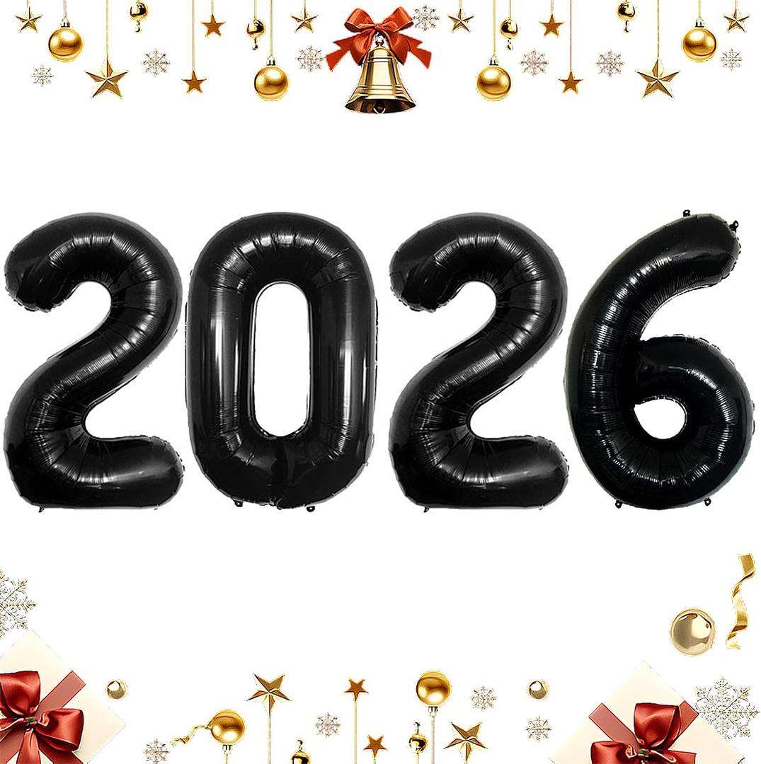 Black 2026 Balloons, 16 Inch Foil 2026 Number Balloons, Grad Balloons for Class of 2026 Graduation Party, Black Matellic Foil New Year Birthday Home Office Party Supplies
