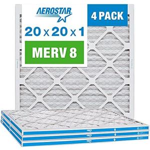 Aerostar 20x20x1 MERV 8 - Count of 4  - High Efficiency Pleated HVAC, Furnace & Air Conditioner Filters - Removes Dust, Lint, Mold & Allergy-Causing Pollen