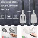 13.4 in Stainless Steel Spatula Set of 2, Heavy Duty Solid & Slotted Metal Spatula with Silicone Handle for Cast Iron Skillet, Egg, Burger and Grilling, Large