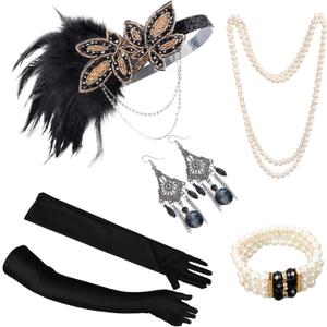 1920s Gatsby Accessories Set for Women - Black 20s Set for Woman (Lm1010h)