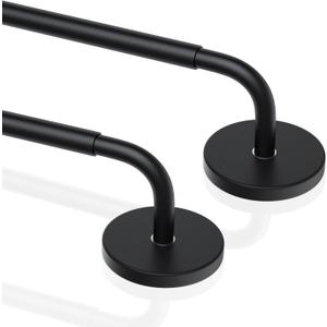 2 Pack Magnetic Curtain Rod for Door, 18 to 30 Inch Curtain Rod 3/8" Diameter Adjustable Rods for French Doors Window Metal Doors Cafe(Black, 2Pack)