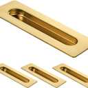 HOMOTEK 7 in Flush Pull Sliding Closet Door Handles 4 Pack Recessed Rectangular Big Handles Bypass Door Handles, Large Size Stainless Steel Barn Door Finger Pull Set, Free of Sharp Edge (Brushed Brass)