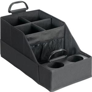 FLYBOX Car Seat Organizer Backseat Car Organizer with 12 Storages Compartments and 2 Metal Cup Holders,Storage Box for Front Back Passenger Between Behind Middle Seats for Truck Trunk Van,Black