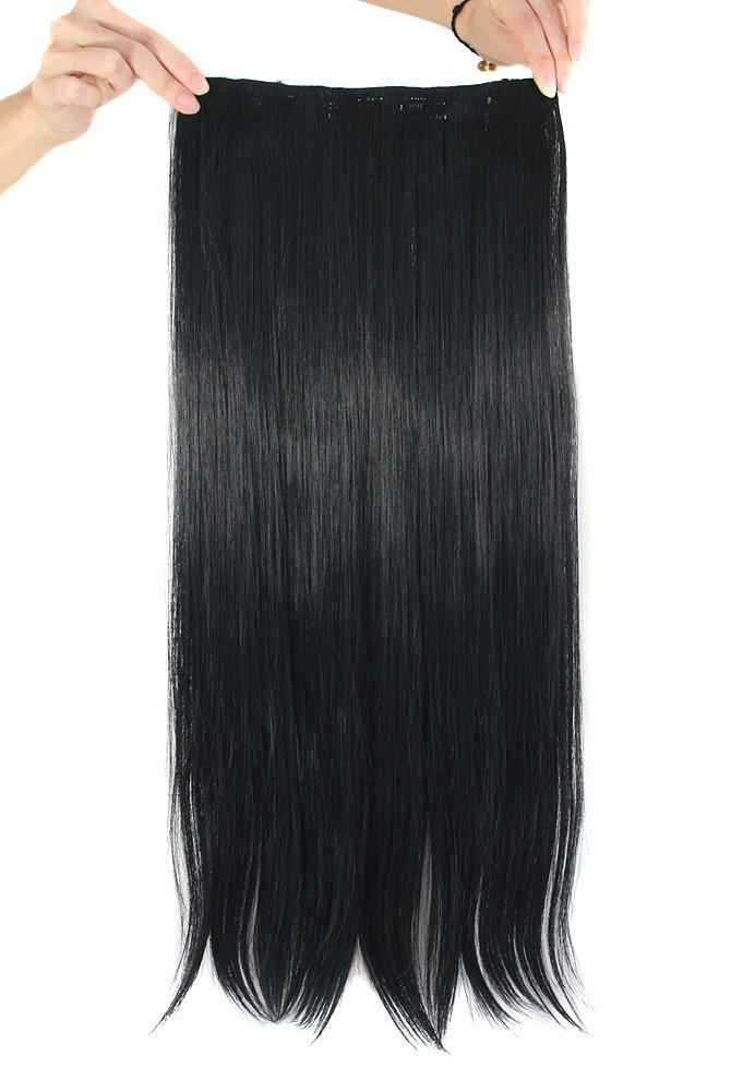 MapofBeauty 24" Long Straight Clip in Hair Extensions Hairpieces (Black)