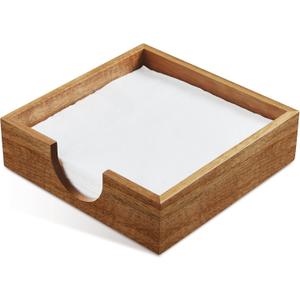 Acacia Wood Napkin Holder for Table, Napkins Holders For Paper Napkins, Flat Napkin Holder for Luncheon, Napkin Holders for Kitchen Dinner Table Decor, Napkin Dispenser for Indoor & Outdoor Use (7.32 x 7.32 x 2.2 inches)