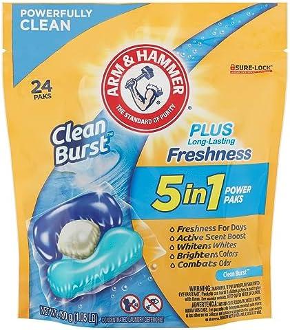 Arm & Hammer, 5 in 1 Power Paks Concentrated Clean Burst Laundry Detergent, 33 Count