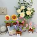 2 x Artificial Crochet Flowers, Handmade Knit Floral Arrangements for Home Decor, Wedding Bouquet Centerpiece Gift for Mother’s Day, Birthday, Anniversary, Kitchen, Office Desk (Smiling Sunflower-01)