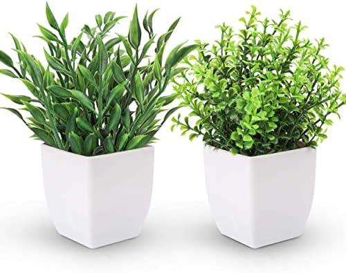 Der Rose 2 Pack Fake Plants Mini Artificial Greenery Potted Plants for Home Decor Indoor Office Table Room Farmhouse