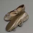 K KomForme Girl's Bow Mary Jane Dress Shoes Ballet Princess Flats with Rhinestone Strap for Party Wedding School, Toddler/Little Kid/Big Kid Gold Glitter, Size: 11 Little Kid