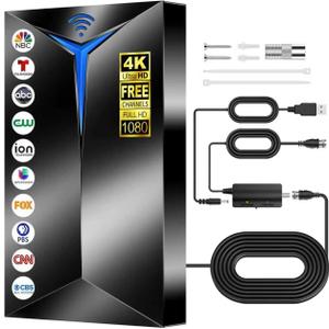 2026 Premium TV Antenna Indoor Outdoor 3500+ Miles Long Range for Local Channels, Built-in Amplified Signal Booster, Supports 8K/4K/1080P HD, Easy Setup with 26ft Coax Cable for Smart TV
