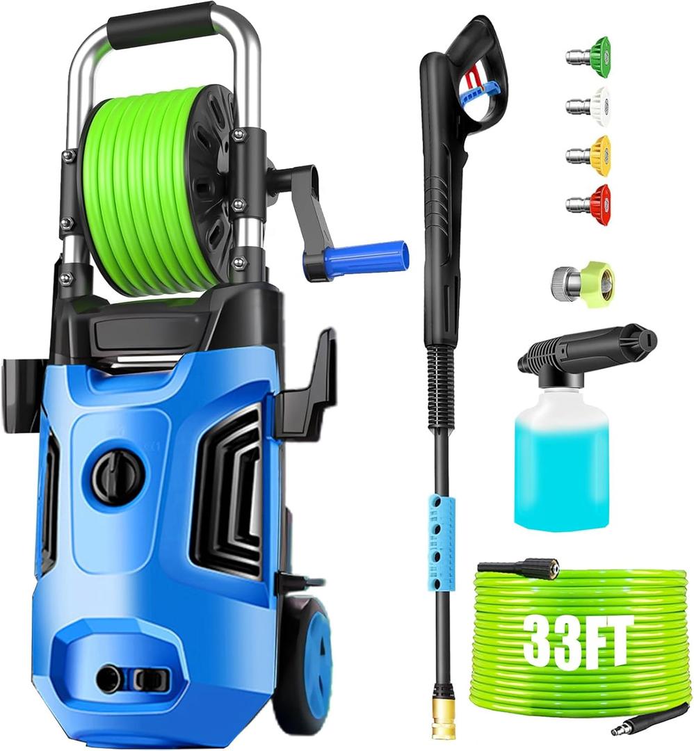 Electric Pressure Washer 4800 PSI 4.0 GPM Power Washers Electric Powered with 33ft Pressure Hose, 4 Nozzle and Foam Cannon, Powerwashers for Home, Cars, Patio, Navy Blue