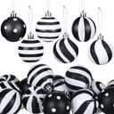 Riceshoot 24 Pcs Christmas Black and White Ball Ornaments Xmas Plastic Stripe Dot Hanging Ball for Christmas Tree Party Decoration Supplies(2.36 Inch)