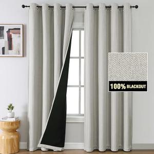 Darkening Linen Curtain for Bedroom/Living Room Extra Wide Blackout Curtains 52 x 63 Inches for Patio Glass Door, Primitive Textured Thick Linen Burlap Look Fabric, 1 Panel