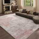 9x12 Pink Gray Washable Area Rug for Living Room, Vintage Print