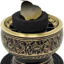 India Small Decorated Brass Charcoal Screen Incense Burner with Wooden Coaster