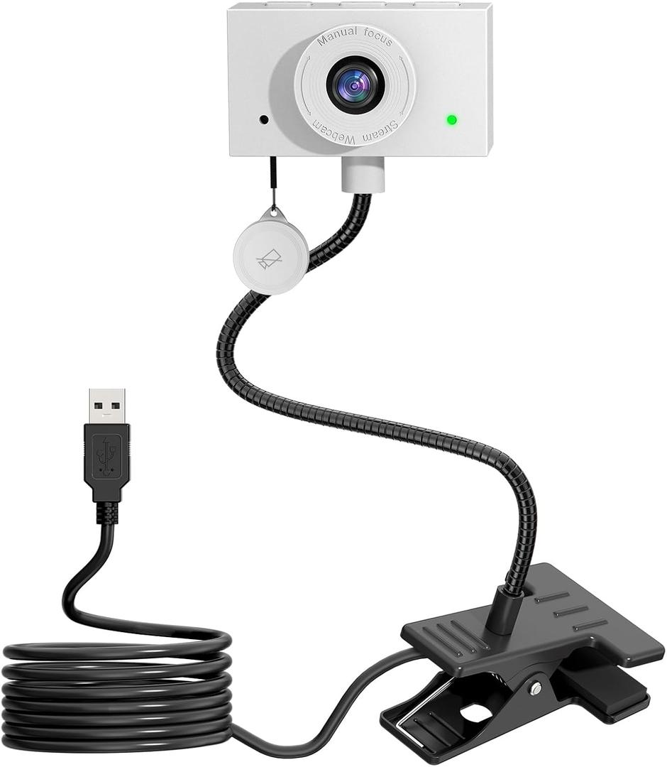 Webcam for PC, HD1080P 30fps Laptop Camera USB with Adjustable Gooseneck with Zoom,Full-Body View for Presentation Desktop Computer Video Calls Teams Skype, White