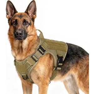 rabbitgoo Tactical Dog Harness for Large Dogs, No Pull Upgraded Reflective Heavy Duty Molle Vest with Handle, Adjustable Military Service Dog Vest for Walking Hiking Training, Brown, XL