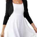 U.Vomade Women's Cropped Cardigan Bolero Shrug Open Front Sweater Long Sleeve S-1X (Black, L)