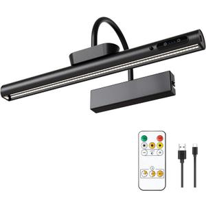 Dimmable Cordless Picture Light with Controller and Timer, Rechargeable Battery Wall Sconce for Wall Pictures, Gallery Artwork, Paintings, Portraits, Dartboards (Black) (14"L x 6.3"W x 6.3"H)