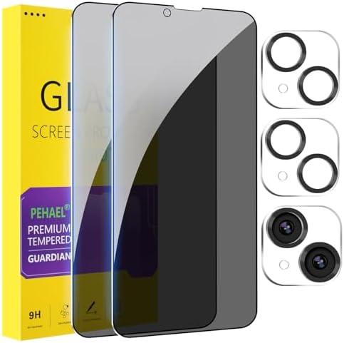 PEHAEL 2+2Pack for iPhone 14 Privacy Screen Protector with Camera Lens Protector Full Coverage Anti-Spy Tempered Glass Film 9H Hardness Easy Installation Bubble Free [6.1 inch]