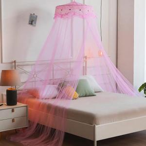 VISATOR Mosquito Net Bed Canopy for Girls,King Canopy Bed Curtains Queen Size from Ceiling,Dome Mosquito Netting Bed Tent Twin Girls Canopy Bed Decor for Baby Crib,Kid Bed and Adult Beds (Pink Dome)