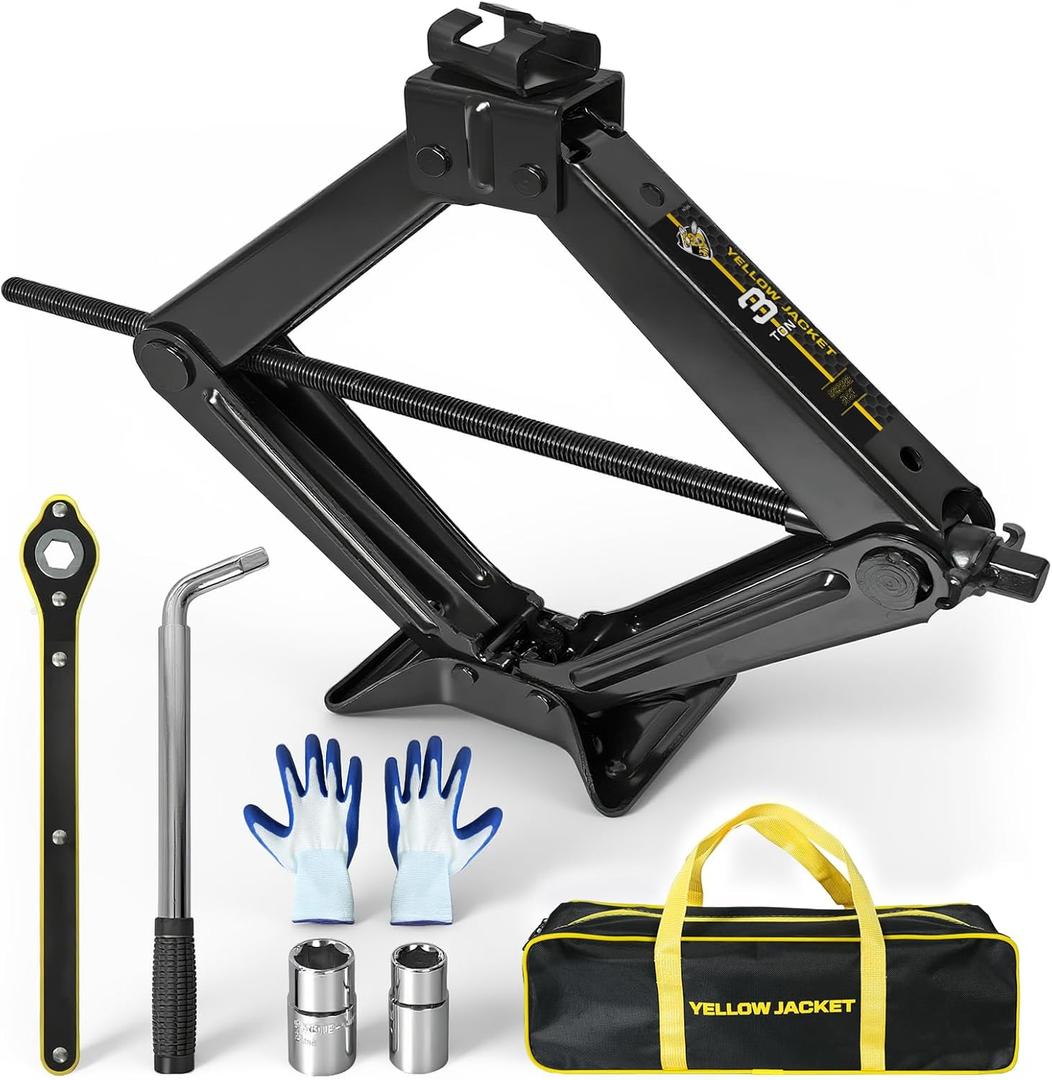 YELLOW JACKET Scissor Car Jack 3 Ton Tire Changing Kit with Lug Wrench, Emergency Kit Scissor Jack for Car