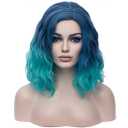 BERON Blue Ombre Womens Short Curly Wavy Wig 14" Synthetic Party Halloween Hair Wigs Wig Cap Included