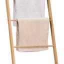 Navaris Bamboo Towel Ladder - Wood Rack for Towels, Clothes, Blankets - Wall Leaning Wooden Rack for Bathroom, Bedroom - 5-Tier Towel Holder Stand