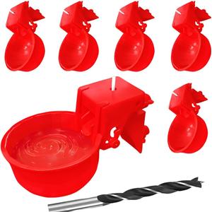 (6 Pack) Upgraded Large Detachable Automatic Chicken Waterer Cups,Reinforced Professional Poultry Waterer for Chickens,Ducks,Turkeys,Goose,with Drill Bits. (Red)