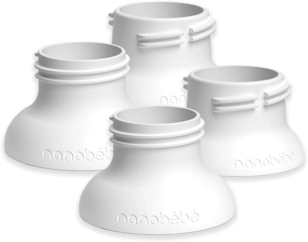 4 x Nanobebe Breast Pump Adapters, Compatible with Ameda and Medela Breast Pumps, Baby Bottle Thread Changer, Baby Bottle Converter - 4-Pack
