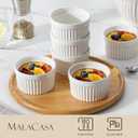 MALACASA Ramekins 10 oz Oven Safe, Porcelain Creme Brulee Ramekins Pudding Custard Cups Large Ceramic Souffle Dishes Ramakan Ramiken Ramicans Baking Bowls Set of 6, White, Series RAMEKIN-DISH