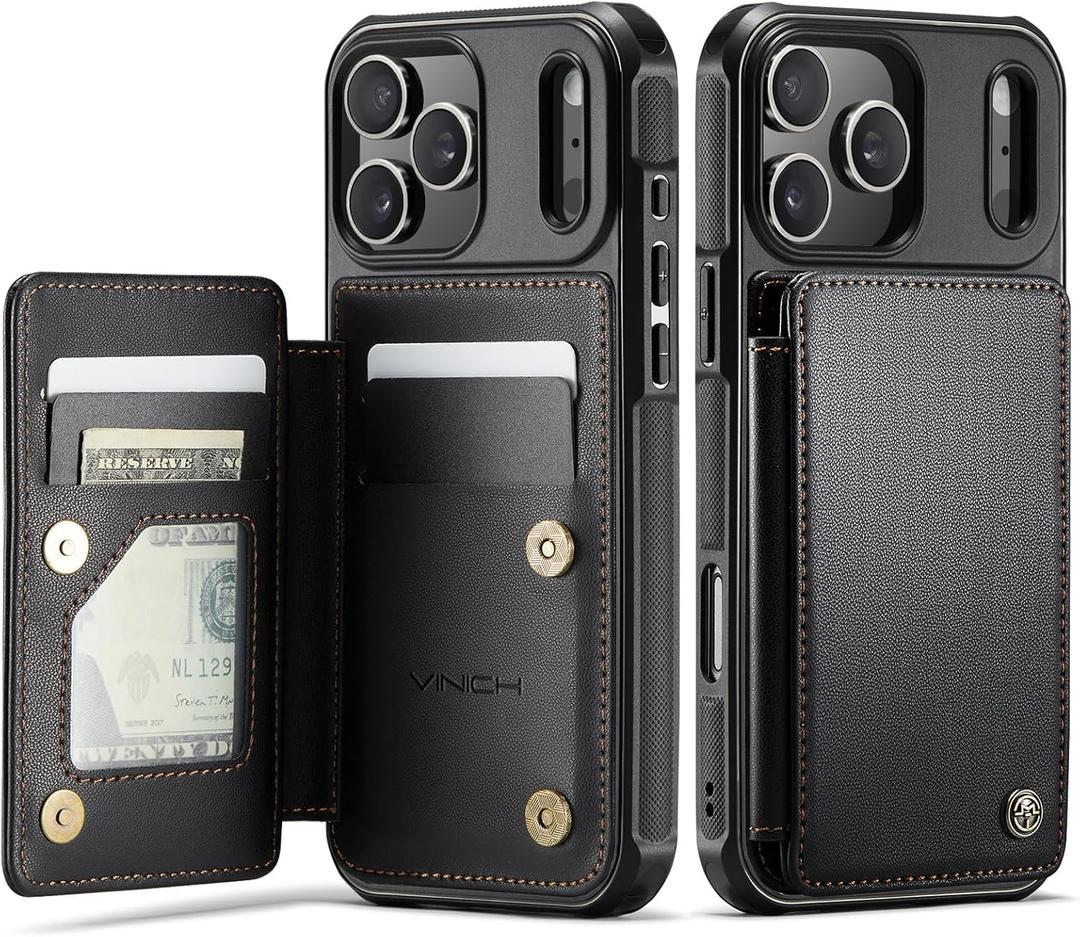 Vinich for iPhone 17 Pro Wallet Case with Card Holder, RFID Blocking Credit Slots Kickstand Shockproof Phone Cover Fit for iPhone 17 Pro 6.3" Black