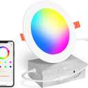 Smart Recessed Lighting 4 Inch RGBCW Color Changing 12W LED Recessed Ceiling Lights with Junction Box,1080LM Canless Downlight Compatible with Alexa,Dimmable by Bluetooth Control (1 Pack)