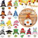 Seasonal Gnome Wall Decor Set, 11.8 inch Wooden Round Sign with Interchangeable Holiday Hats, Welcome Door Hanging (Delicate)
