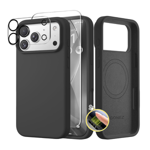 GONEZ Magnetic for iPhone 17 Pro Case, Compatible with MagSafe, [Screen Protector + Camera Lens Protector], Liquid Silicone Anti-Scratch Shockproof Protective Phone Case 6.3 inch, Black