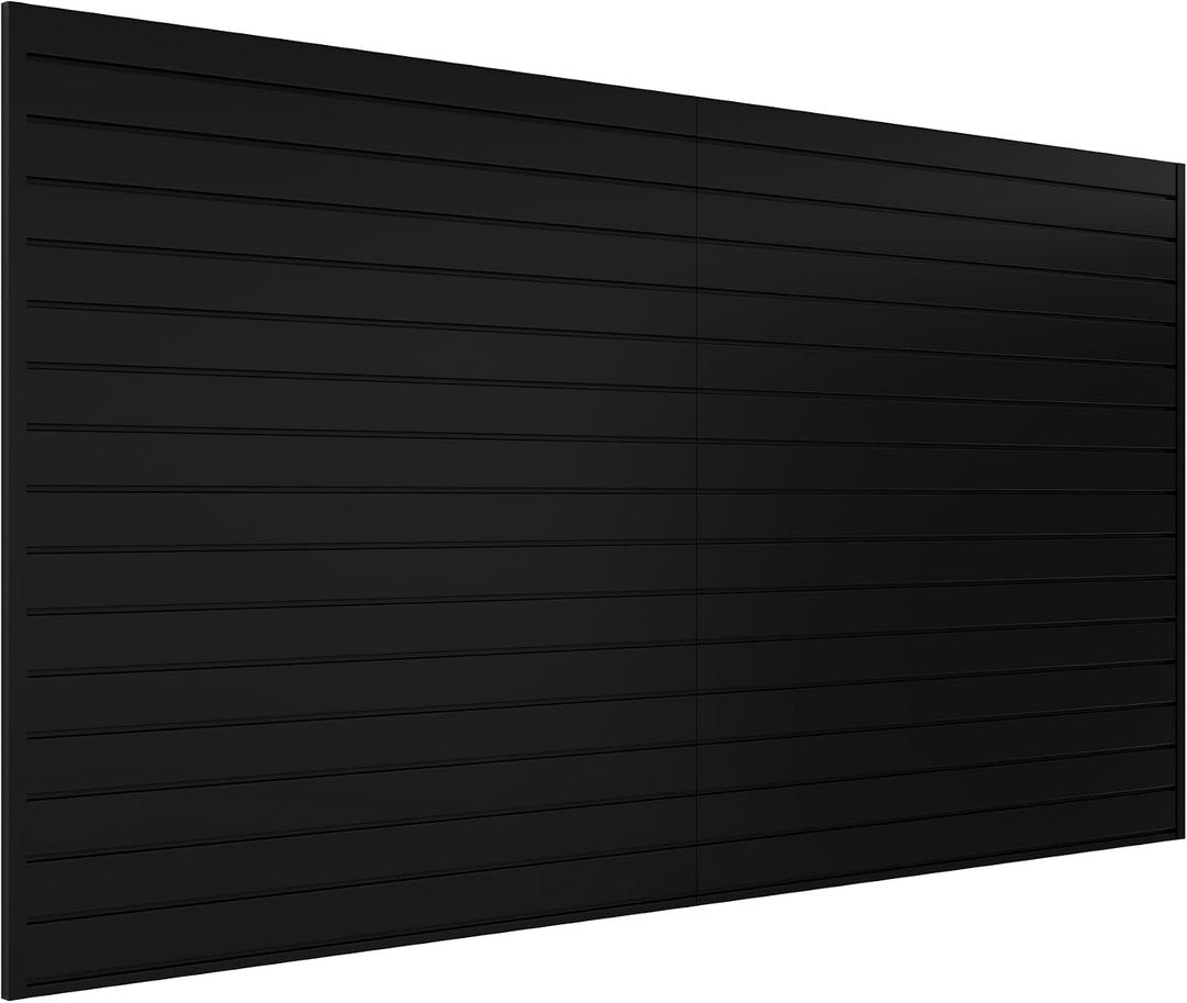 Neoaider Slatwall Panel 8 FT x 4 FT, Interlocking Slat Wall Paneling, Wall Mounted PVC Wallpanel, Suitable for Garage Storage and Organizer, Slatwall Board, Shelves - Black