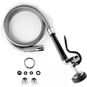CWM Commercial Sink Sprayer with 45 Flexble Stainless Steel Hose, 1.42 GPM Pre Rinse Spray Valve with Ergonomic Handle, Commercial Kitchen Faucet Parts,Dish Sprayer for Restaurants (Black)