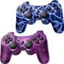 Wireless Controller for PS-3 Motion Sense Double Vibration Upgraded Gaming Remote for Play 3 with Charging Cord (Blue+Purple) (Blue and Pruple)